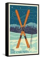 Ski the Cascades, Washington - Skis-Lantern Press-Framed Stretched Canvas