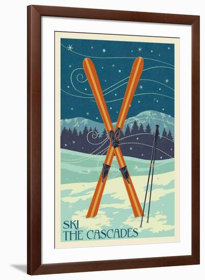 Ski the Cascades, Washington - Skis-Lantern Press-Framed Art Print