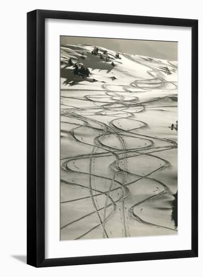 Ski Trails in Snow-null-Framed Premium Giclee Print