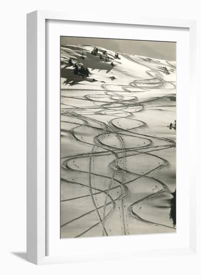 Ski Trails in Snow-null-Framed Premium Giclee Print