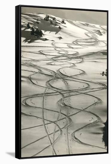 Ski Trails in Snow-null-Framed Stretched Canvas