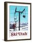 Ski Utah - Ski Lift Day Scene-Lantern Press-Framed Art Print