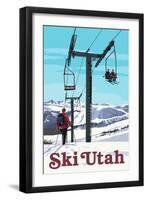 Ski Utah - Ski Lift Day Scene-Lantern Press-Framed Art Print