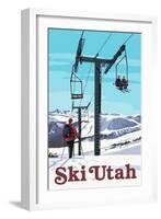 Ski Utah - Ski Lift Day Scene-Lantern Press-Framed Art Print