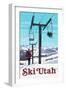 Ski Utah - Ski Lift Day Scene-Lantern Press-Framed Art Print