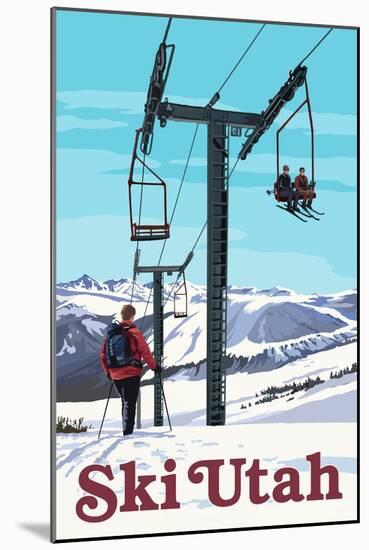 Ski Utah - Ski Lift Day Scene-Lantern Press-Mounted Art Print