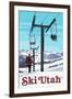 Ski Utah - Ski Lift Day Scene-Lantern Press-Framed Art Print