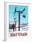 Ski Utah - Ski Lift Day Scene-Lantern Press-Framed Art Print