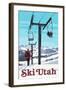 Ski Utah - Ski Lift Day Scene-Lantern Press-Framed Art Print