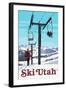 Ski Utah - Ski Lift Day Scene-Lantern Press-Framed Art Print