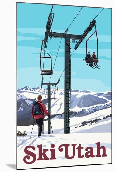 Ski Utah - Ski Lift Day Scene-Lantern Press-Mounted Art Print