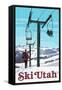 Ski Utah - Ski Lift Day Scene-Lantern Press-Framed Stretched Canvas