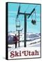 Ski Utah - Ski Lift Day Scene-Lantern Press-Framed Stretched Canvas
