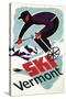 Ski Vermont - Retro Skier-Lantern Press-Stretched Canvas