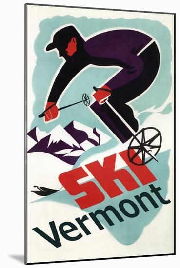 Ski Vermont - Retro Skier-Lantern Press-Mounted Art Print