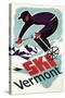 Ski Vermont - Retro Skier-Lantern Press-Stretched Canvas