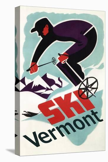 Ski Vermont - Retro Skier-Lantern Press-Stretched Canvas