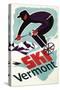 Ski Vermont - Retro Skier-Lantern Press-Stretched Canvas