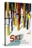 Ski Whistler, Canada - Colorful Skis-Lantern Press-Stretched Canvas