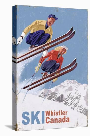 Ski Whistler, Canada - Vintage Skiers-Lantern Press-Stretched Canvas