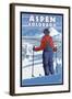 Skier Admiring - Aspen, Colorado-Lantern Press-Framed Art Print