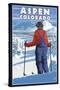 Skier Admiring - Aspen, Colorado-Lantern Press-Stretched Canvas