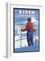 Skier Admiring - Aspen, Colorado-Lantern Press-Framed Art Print