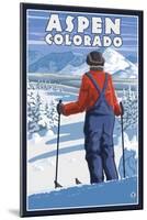 Skier Admiring - Aspen, Colorado-Lantern Press-Mounted Art Print