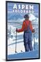 Skier Admiring - Aspen, Colorado-Lantern Press-Mounted Art Print