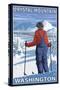 Skier Admiring, Crystal Mountain, Washington-Lantern Press-Stretched Canvas