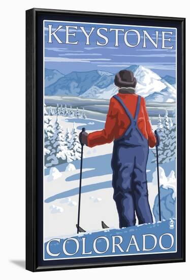 Skier Admiring - Keystone, Colorado, c.2008-Lantern Press-Framed Art Print