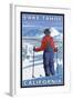 Skier Admiring, Lake Tahoe, California-Lantern Press-Framed Art Print