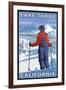 Skier Admiring, Lake Tahoe, California-Lantern Press-Framed Art Print