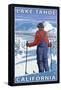 Skier Admiring, Lake Tahoe, California-Lantern Press-Framed Stretched Canvas