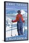 Skier Admiring, Lake Tahoe, California-Lantern Press-Stretched Canvas