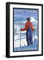 Skier Admiring, Lake Tahoe, California-Lantern Press-Framed Art Print