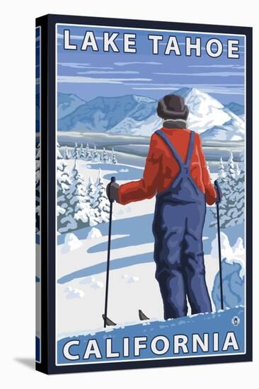 Skier Admiring, Lake Tahoe, California-Lantern Press-Stretched Canvas