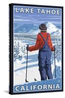 Skier Admiring, Lake Tahoe, California-Lantern Press-Stretched Canvas