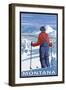 Skier Admiring, Montana-Lantern Press-Framed Art Print