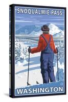 Skier Admiring, Snoqualmie Pass, Washington-Lantern Press-Stretched Canvas