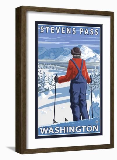 Skier Admiring, Stevens Pass, Washington-Lantern Press-Framed Art Print