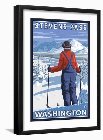 Skier Admiring, Stevens Pass, Washington-Lantern Press-Framed Art Print