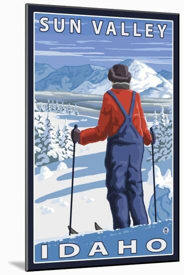 Skier Admiring, Sun Valley, Idaho-Lantern Press-Mounted Art Print