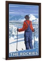 Skier Admiring, The Rockies-Lantern Press-Framed Art Print