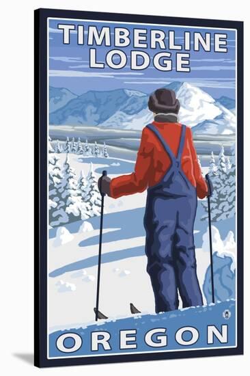 Skier Admiring, Timberline Lodge, Oregon-Lantern Press-Stretched Canvas