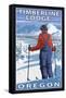 Skier Admiring, Timberline Lodge, Oregon-Lantern Press-Framed Stretched Canvas