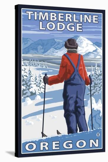 Skier Admiring, Timberline Lodge, Oregon-Lantern Press-Stretched Canvas