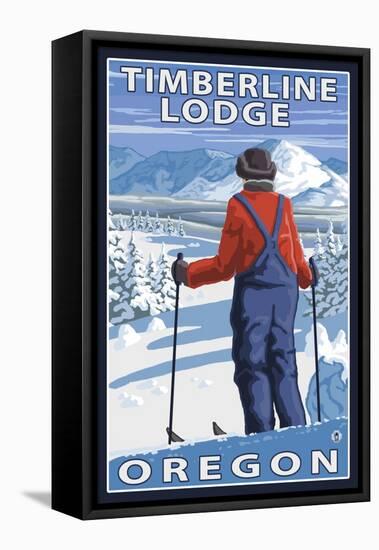 Skier Admiring, Timberline Lodge, Oregon-Lantern Press-Framed Stretched Canvas