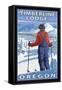 Skier Admiring, Timberline Lodge, Oregon-Lantern Press-Framed Stretched Canvas