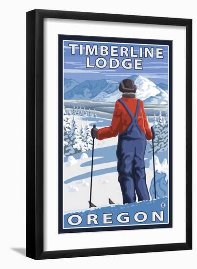 Skier Admiring, Timberline Lodge, Oregon-Lantern Press-Framed Art Print